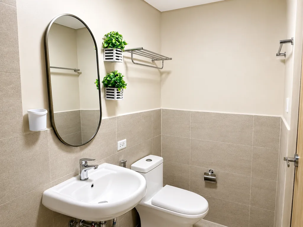 The bathroom, with toilet and basin